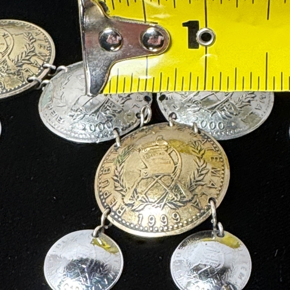 VINTAGE Republic of Guatemala Handcrafted Silver Gold Coin Necklace 90s Eclectic - Picture 8 of 14